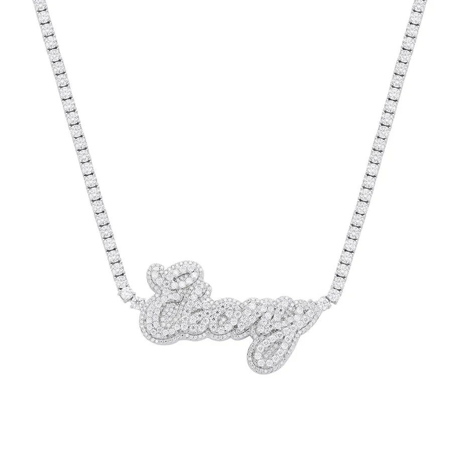 925 Silver Round Moissanite Ebony Word Designer Necklace – 18"