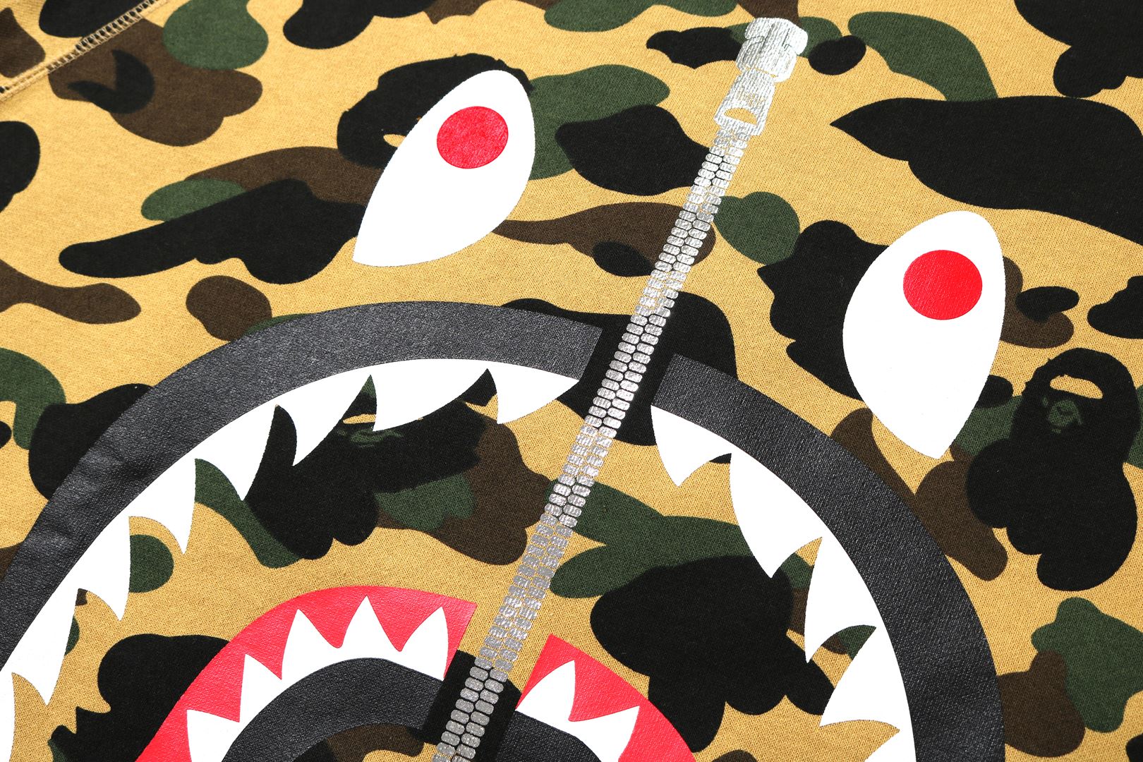 BAPE 1st Camo Printed Zip Shark Crewneck Yellow - Image 3
