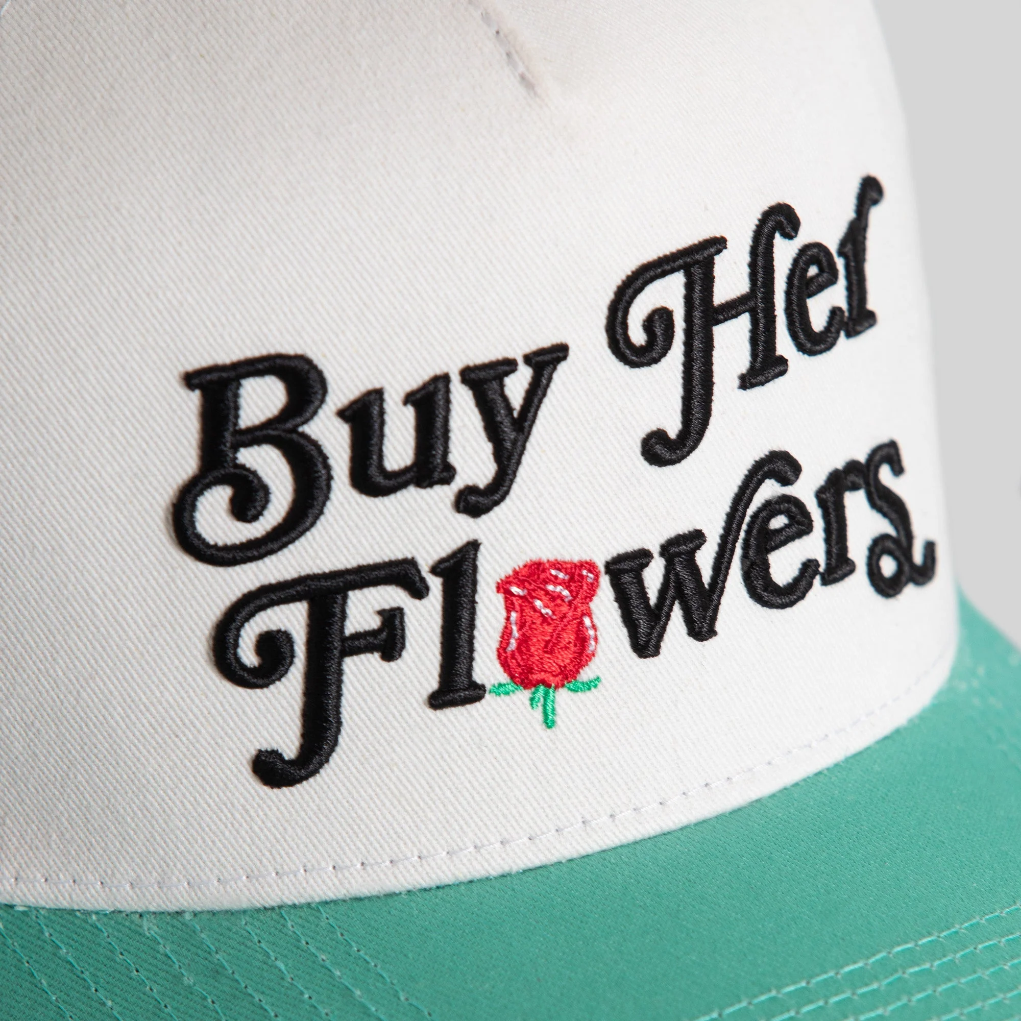 Field Grade  BUY HER FLOWERS OFF WHITE MINT TWILL MESH TRUCKER - Image 3