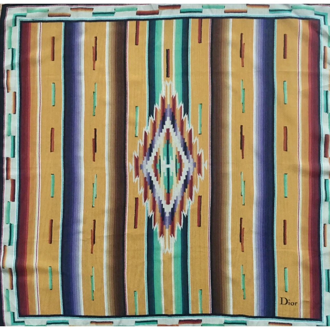 Christian Dior Silk Scarf Black Multicolor Floral Flowers