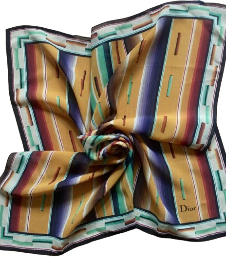 Christian Dior Silk Scarf Black Multicolor Floral Flowers - Image 2