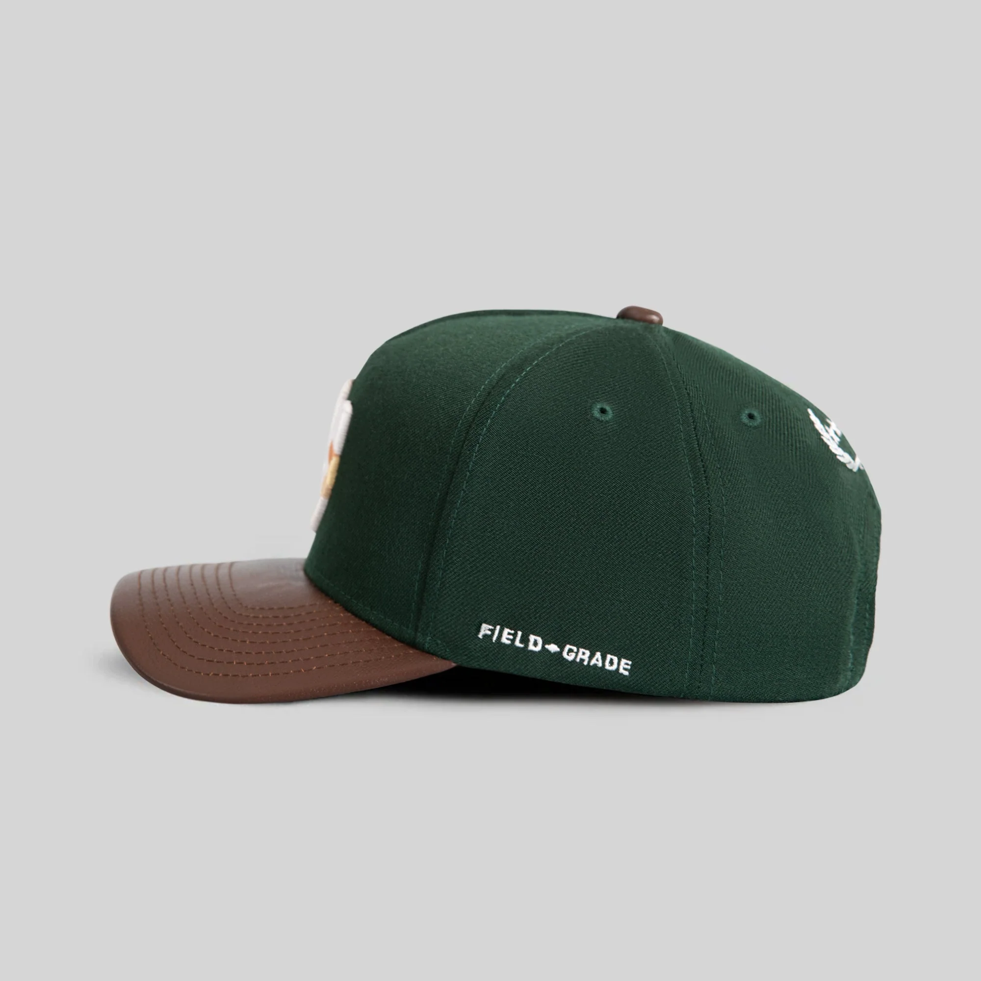 FIELD GRADE X KURVE STUDIO NY IS HEALING FG GREEN MOCHA WOOL LEATHER TRUCKER - Image 5