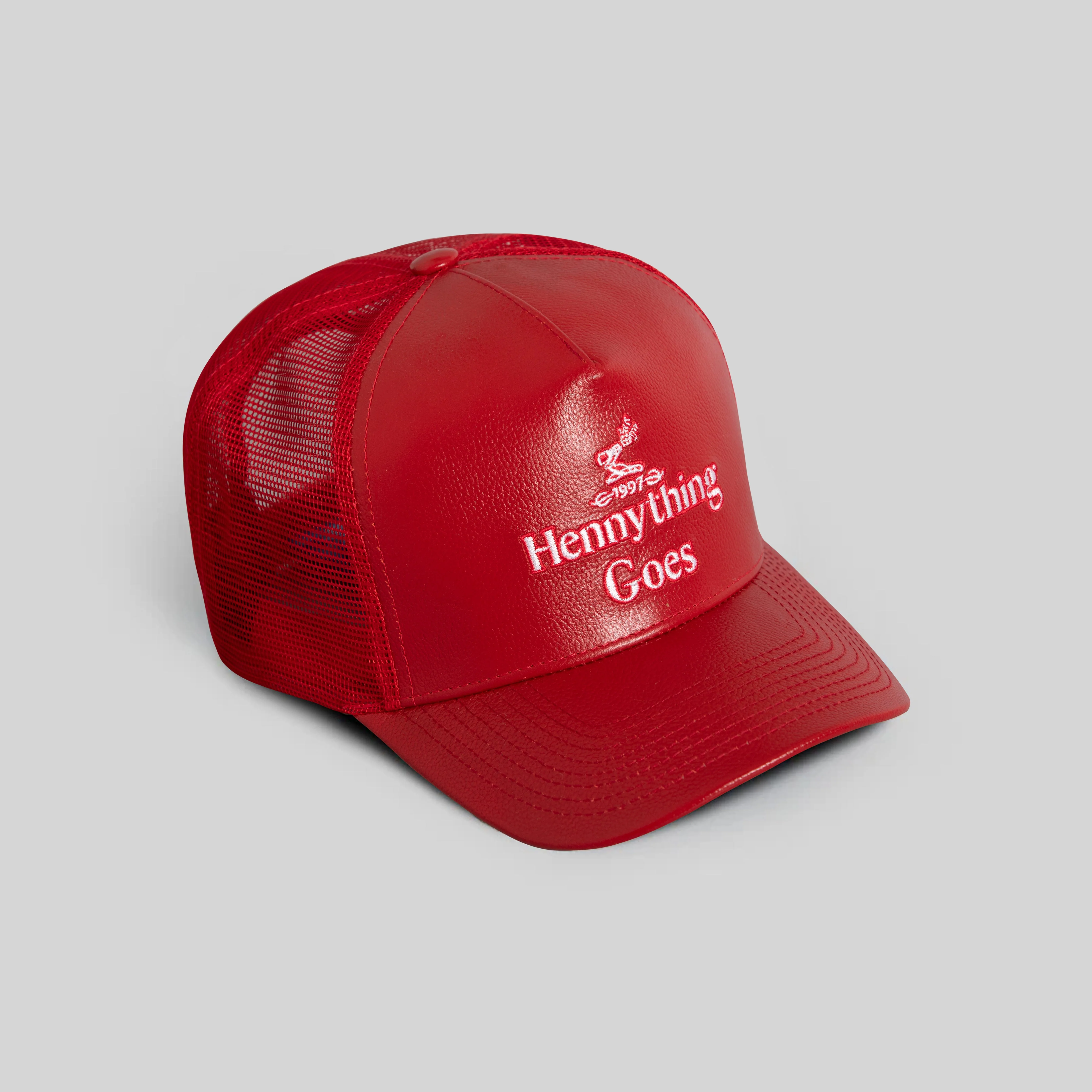Field Grade  HENNYTHING GOES VARSITY RED CAVIAR LEATHER MESH TRUCKER - Image 4