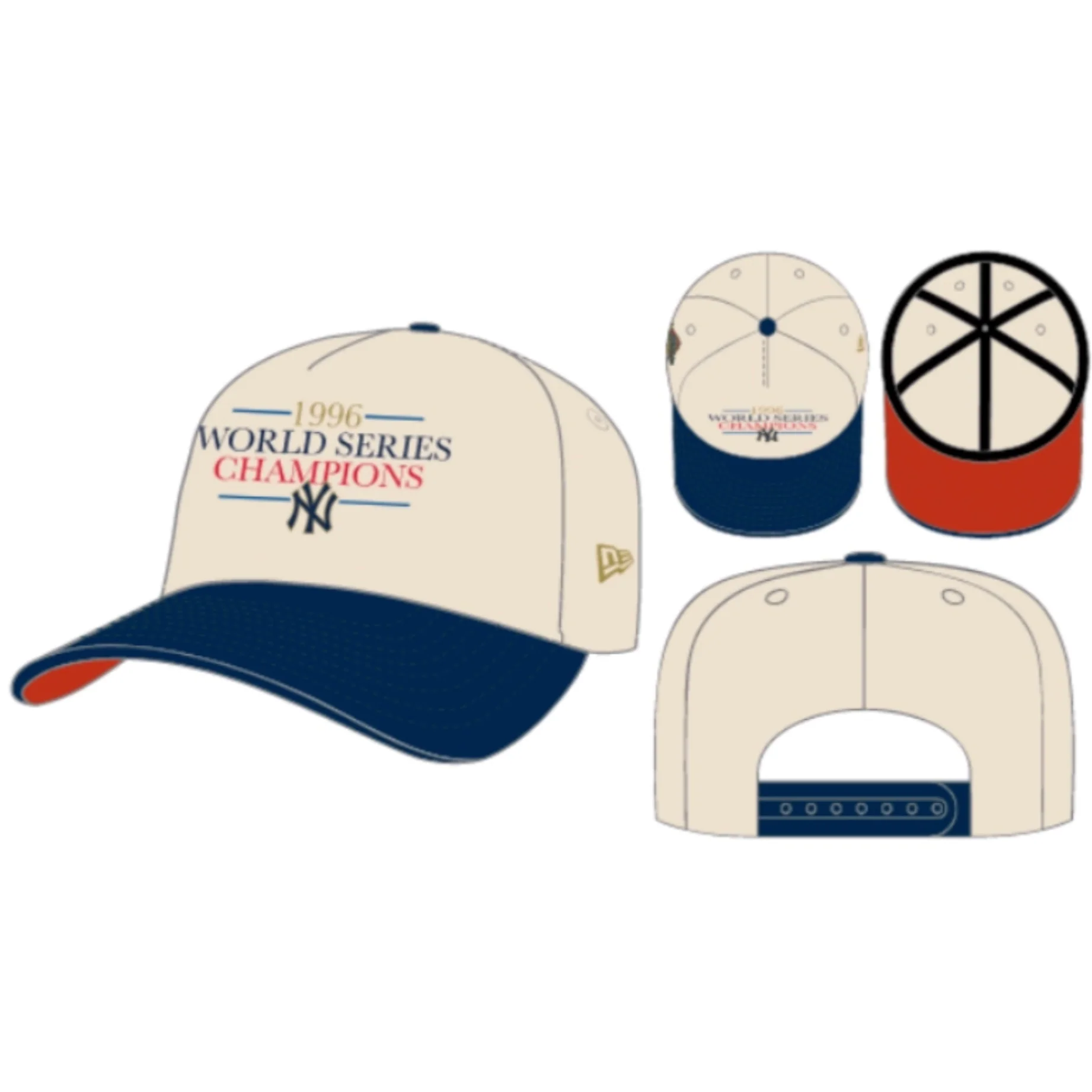 New York Yankees Off White/Navy 1996 WS Champs 9Fifty A Frame Snapback Hat - Image 7