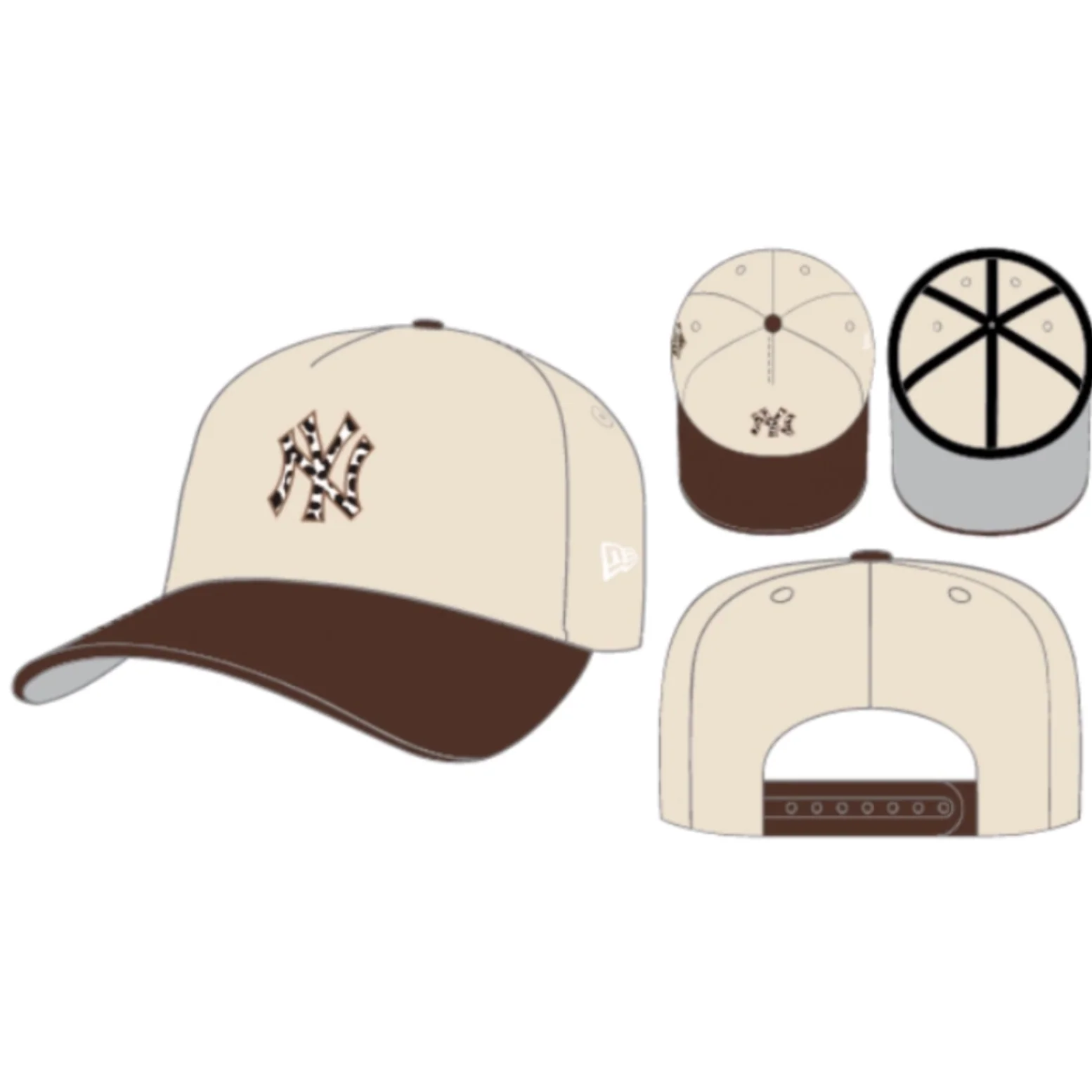 New York Yankees Off White/Walnut Cow Print 1998 WS Metallic 9Fifty A Frame Snapback Hat == - Image 7