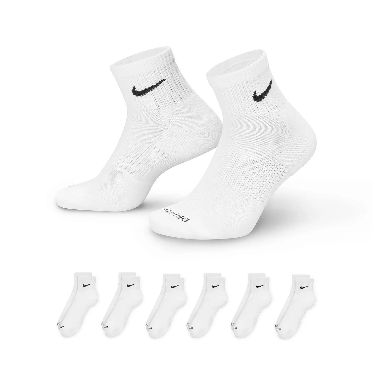 Nike Everyday Plus Dri-Fit White Ankle Socks (6-Pack)