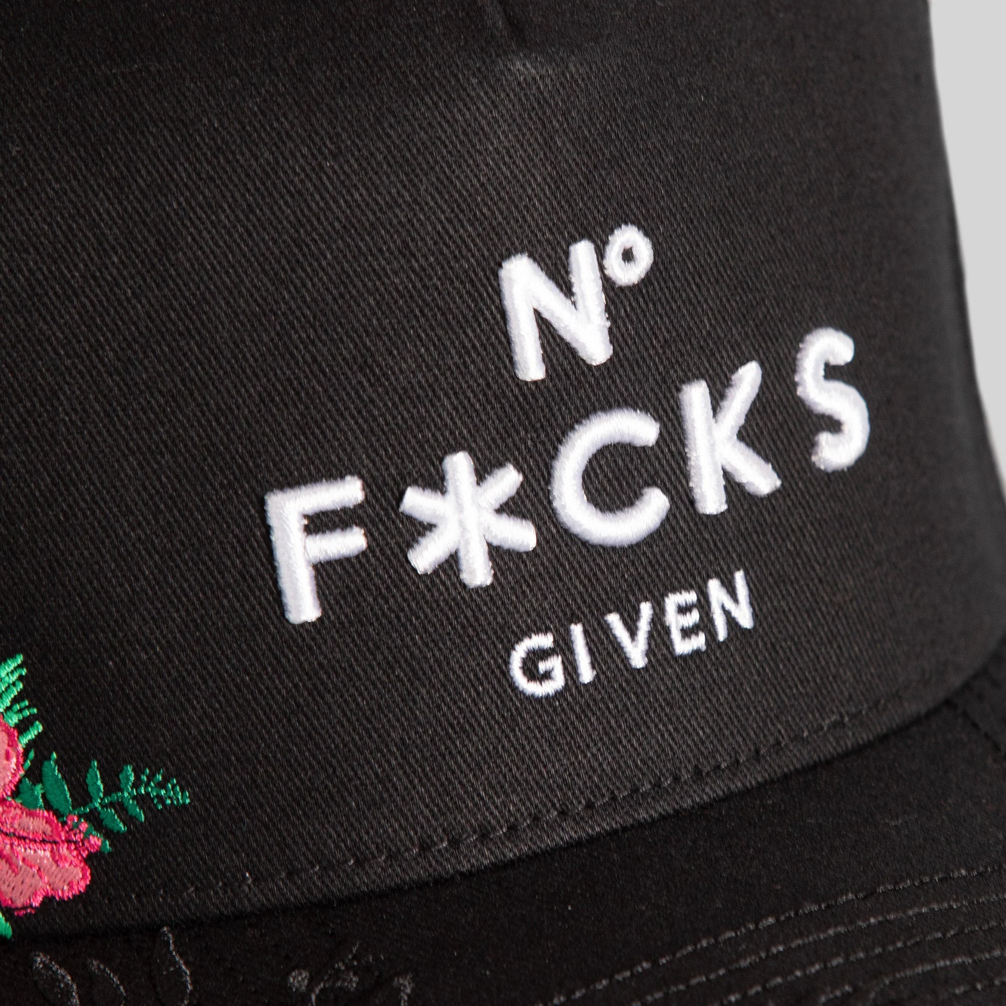 Field Grade  NO F*CKS GIVEN FLORAL BLACK TWILL TRUCKER - Image 3