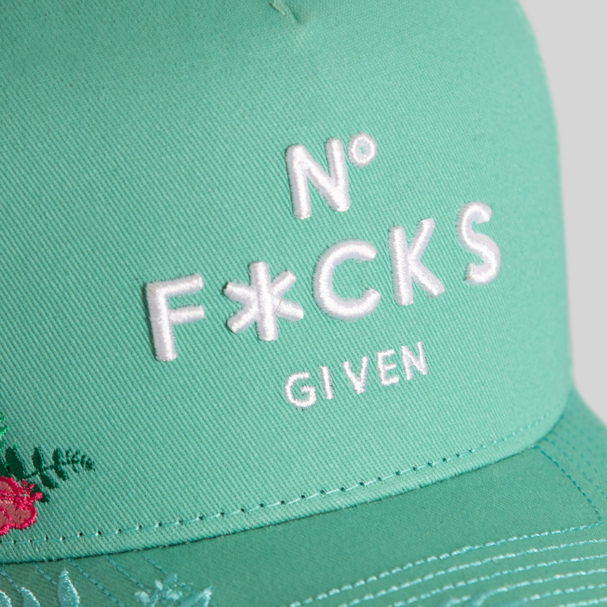 Field Grade NO F*CKS GIVEN MINT FLORAL TRUCKER - Image 3
