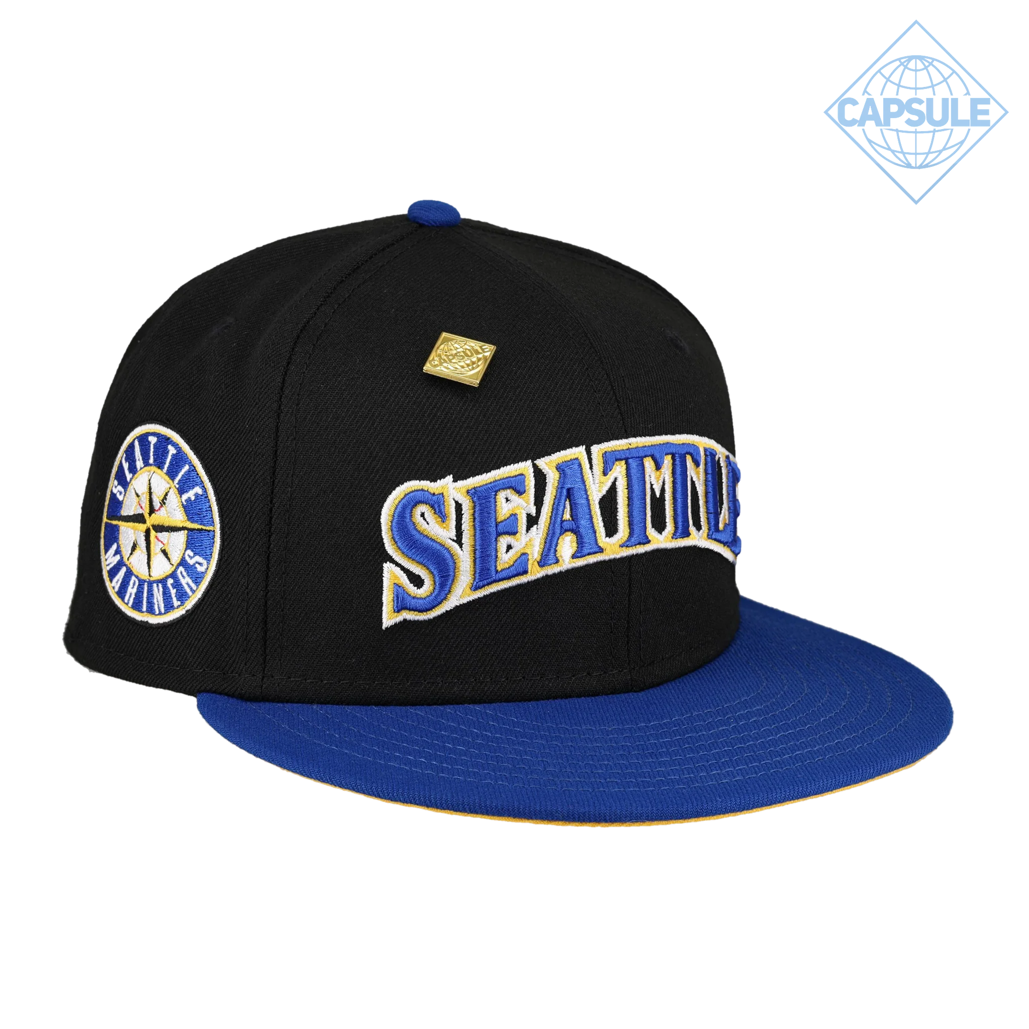 Capsule Hats - Seattle Mariners Script compass Logo Black New Era 59Fifty Fitted Hat