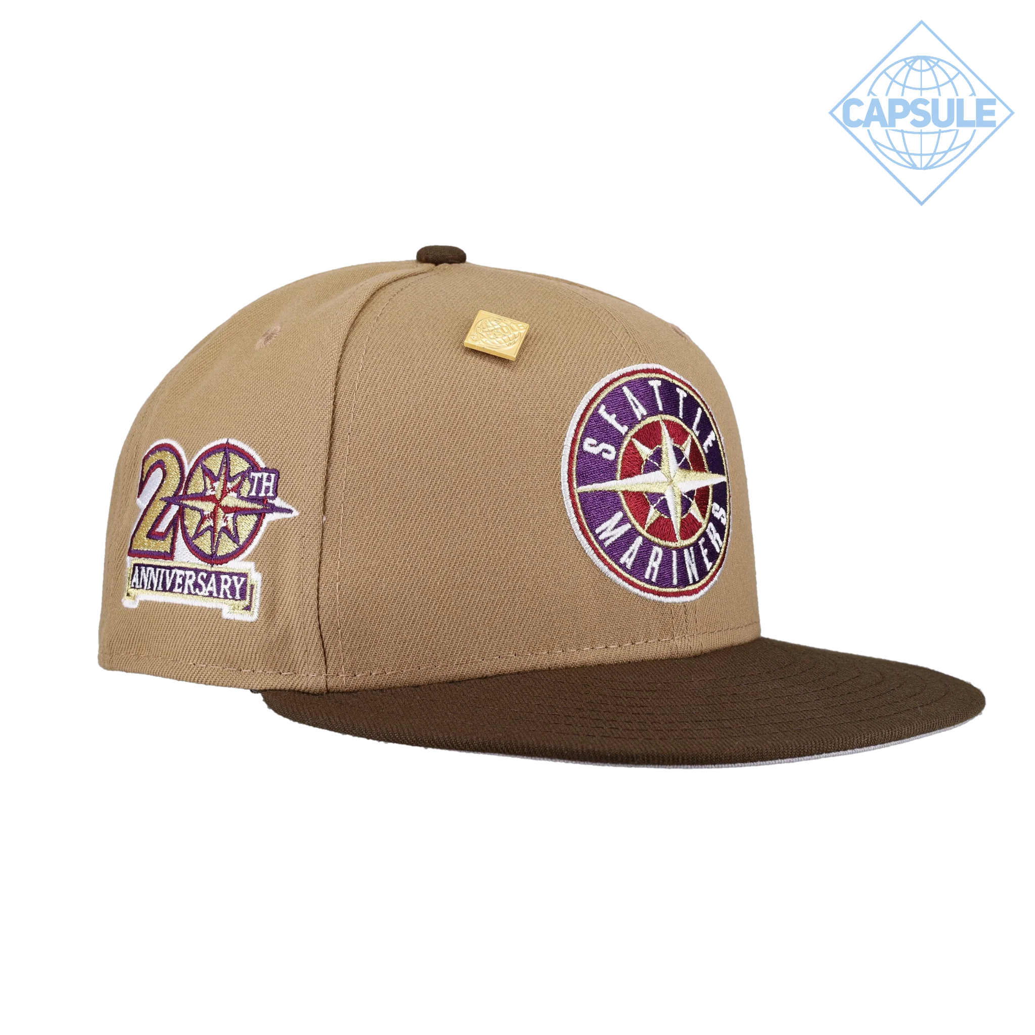 Capsule Hats - Seattle Mariners Tan Khaki Collection 20th Anniversary Patch Fitted Hat